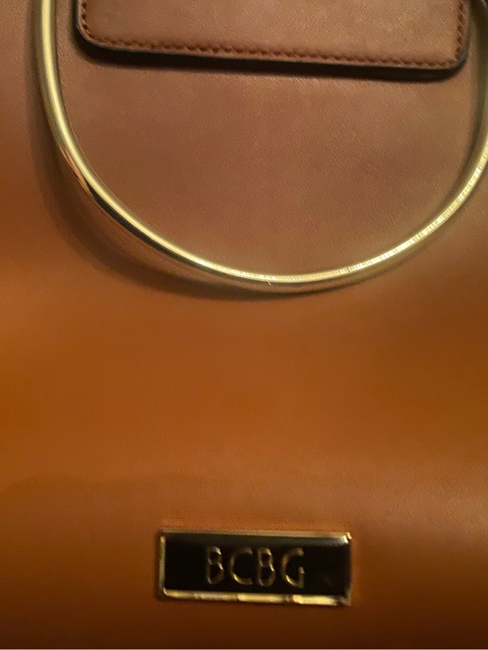 BCBG Tan Shoulder Bag with Gold Ring Handle